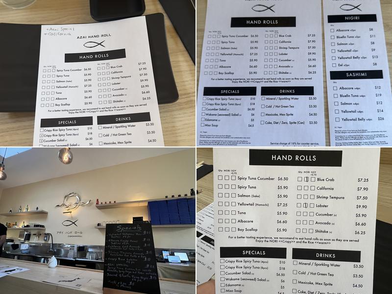 Azai Hand Roll Sushi Menu