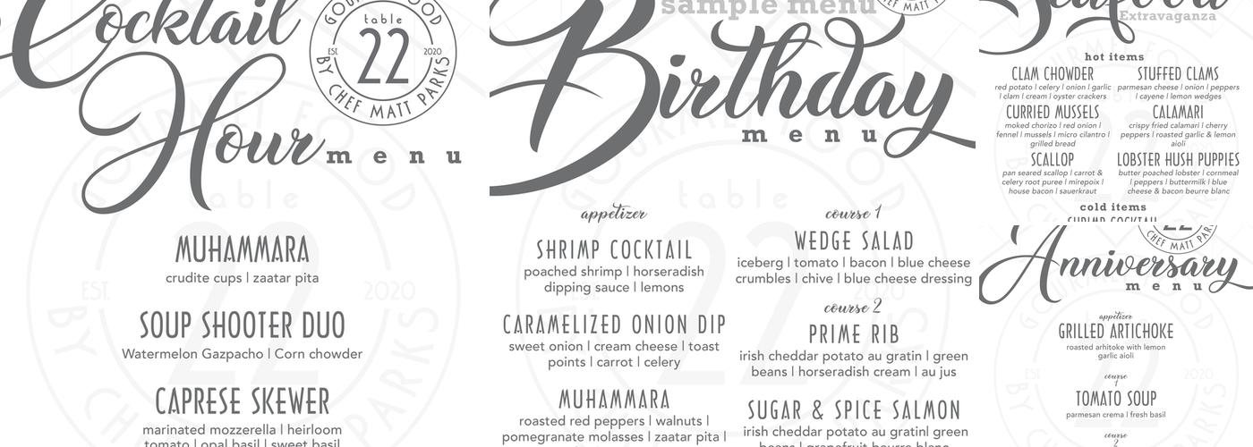 Table 22 by Chef Parks Menu