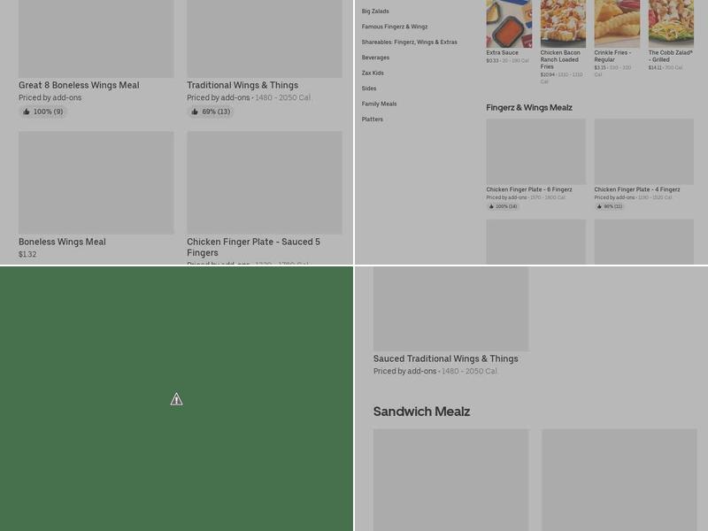 Zaxbys Chicken Fingers & Buffalo Wings Menu