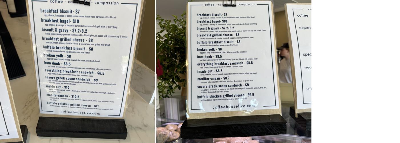 Coffeehouse Five Menu