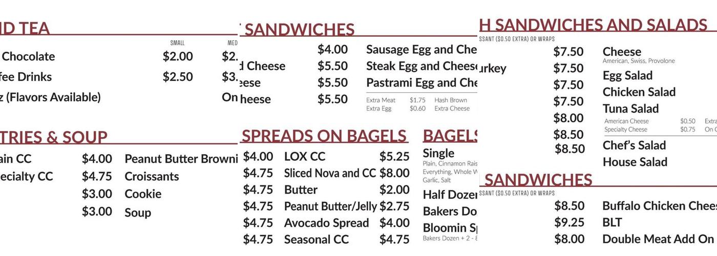 Bloomin' Bagels of Mountain Top Menu