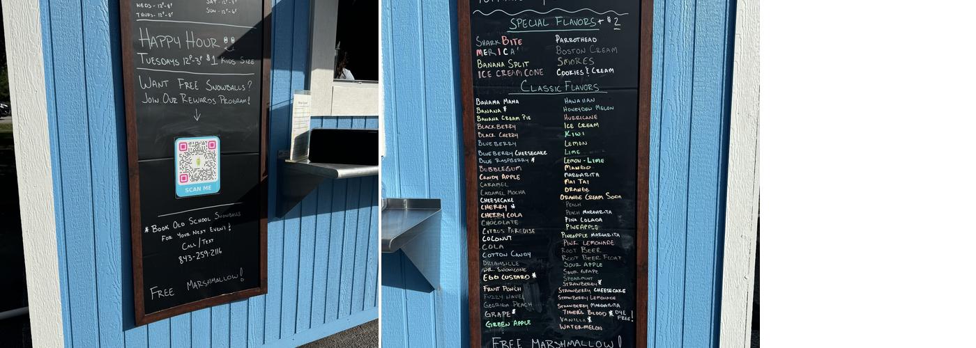 Old School Snowballs Menu