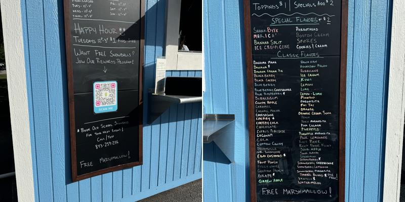 Old School Snowballs Menu