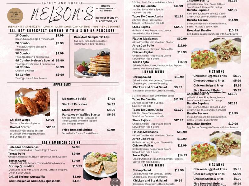 Nelsons Bakery & Coffee Menu