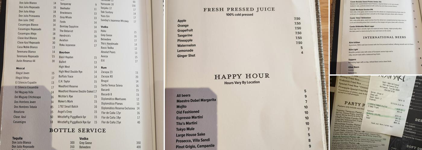 Sushi Sake Hollywood Menu