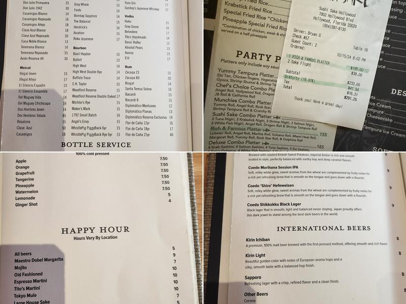 Sushi Sake Hollywood Menu