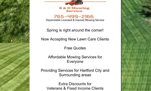 B & D Mowing Service 1407 N Cherry St, Hartford City Indiana 47348