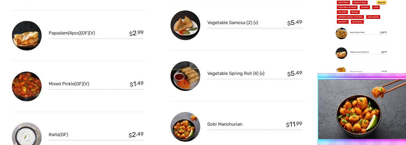 Curry express Texas Menu