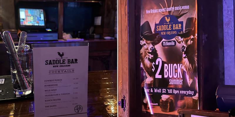 Saddle Bar Menu