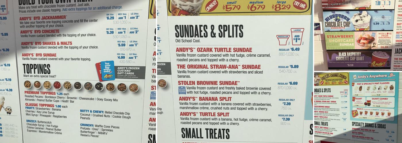 Andy's Frozen Custard Menu