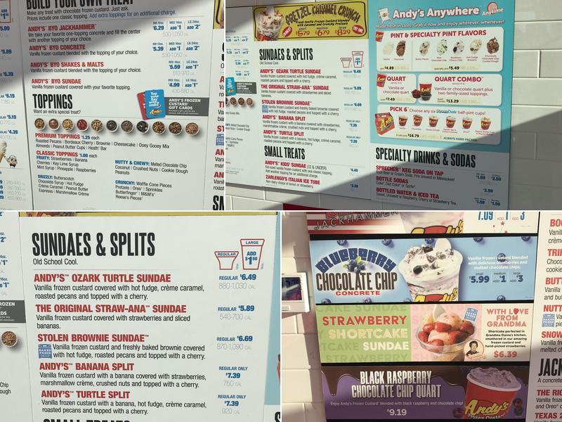 Andy's Frozen Custard Menu