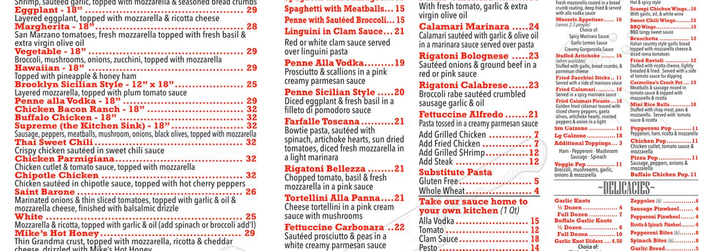 Carmelina's Menu