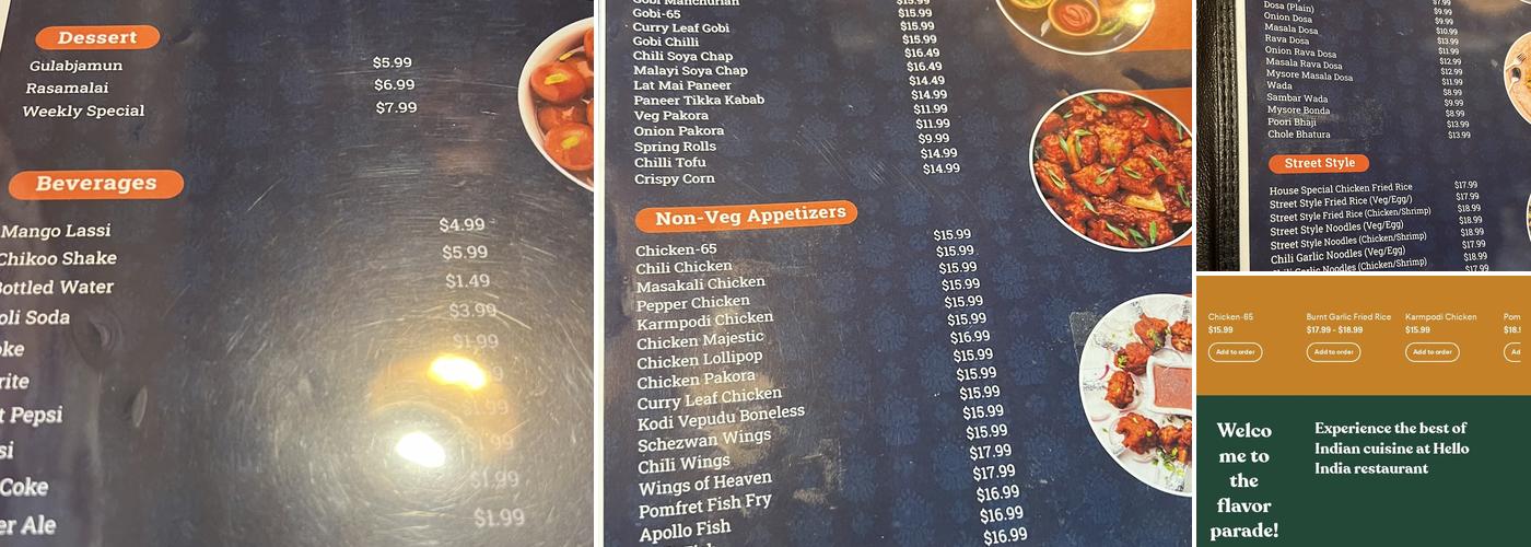 Hello! India Menu