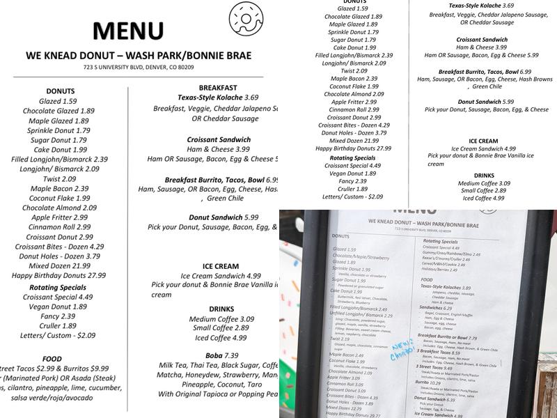 We Knead Donut - Wash Park/Bonnie Brae Menu