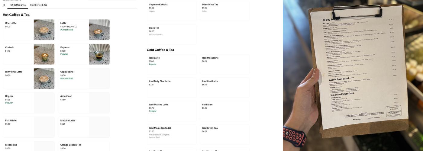 Surry Hills Coffee Menu