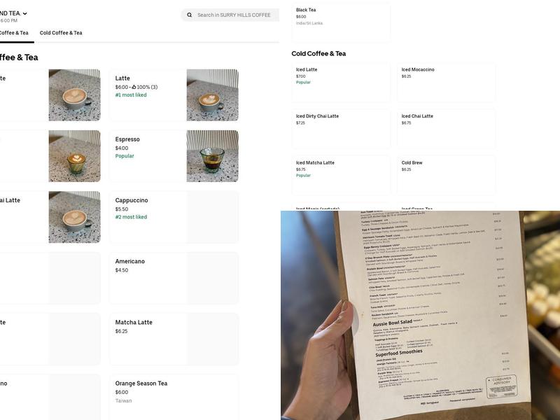 Surry Hills Coffee Menu