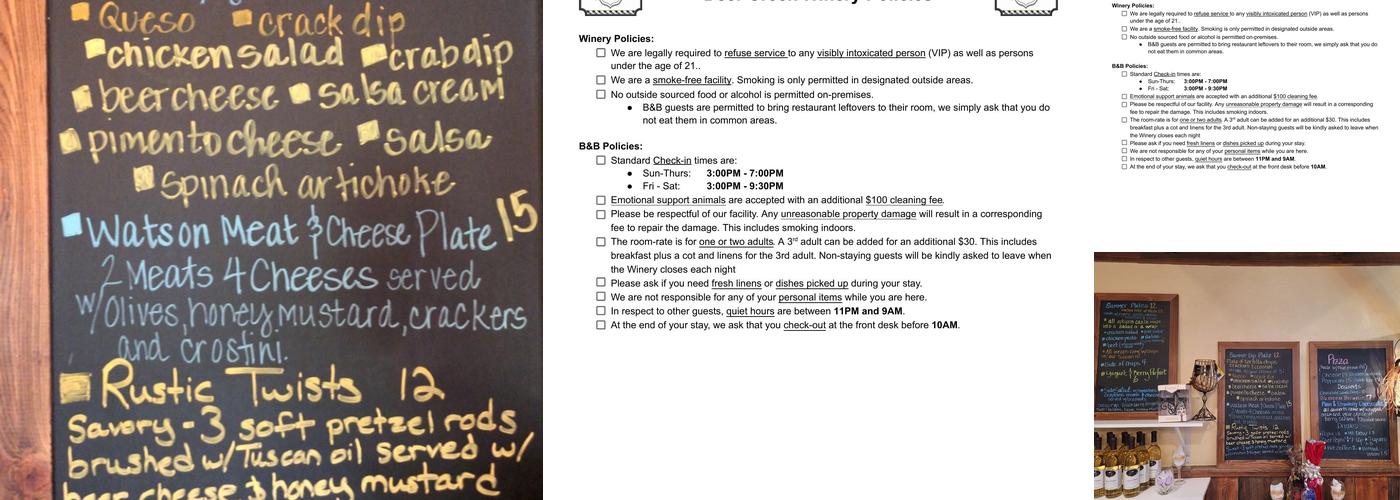 Deer Creek Winery at Watson Estate Menu