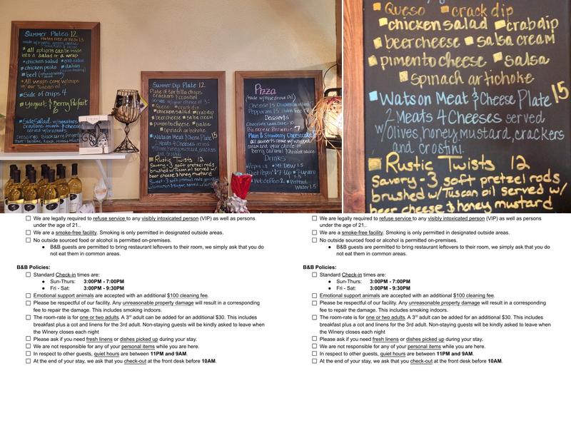 Deer Creek Winery at Watson Estate Menu