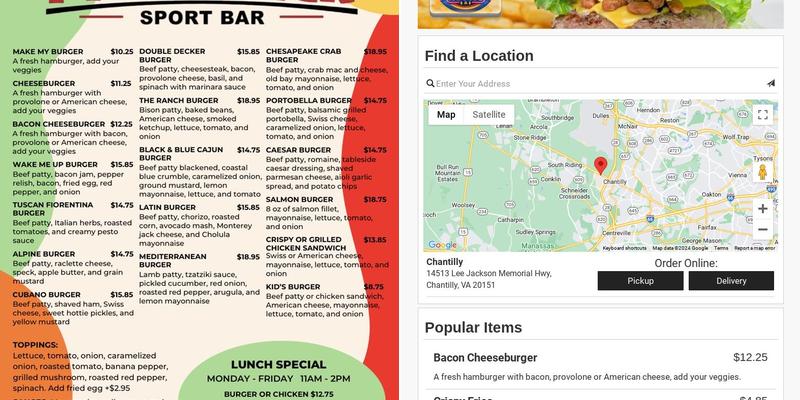My Burger Sports Bar Menu
