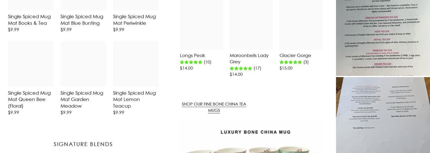 SereniTea's tea room and cafe’ Menu