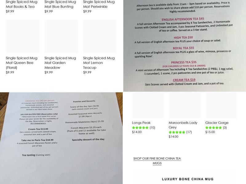 SereniTea's tea room and cafe’ Menu