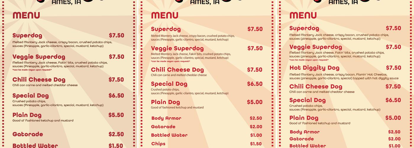 Superdog Menu