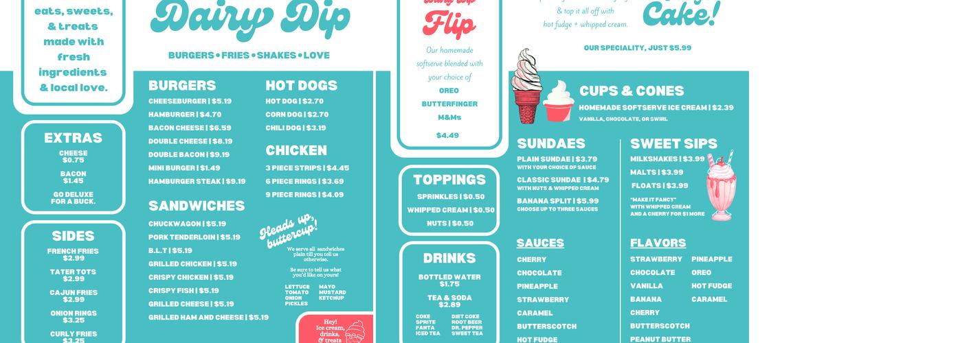 Lesa's Dairy Dip Menu
