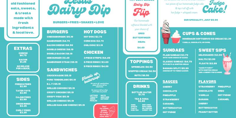 Lesa's Dairy Dip Menu