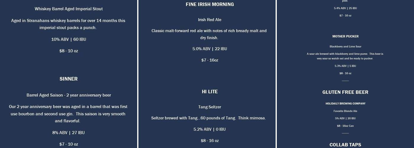 Vicious Cycle Brewing Company Menu