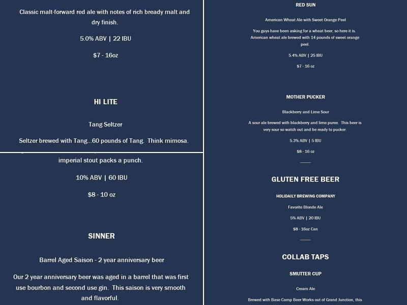 Vicious Cycle Brewing Company Menu