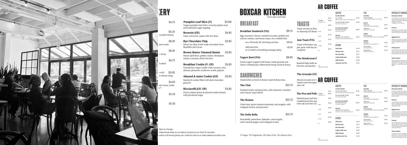 Boxcar Coffee | Mesa Cafe Menu