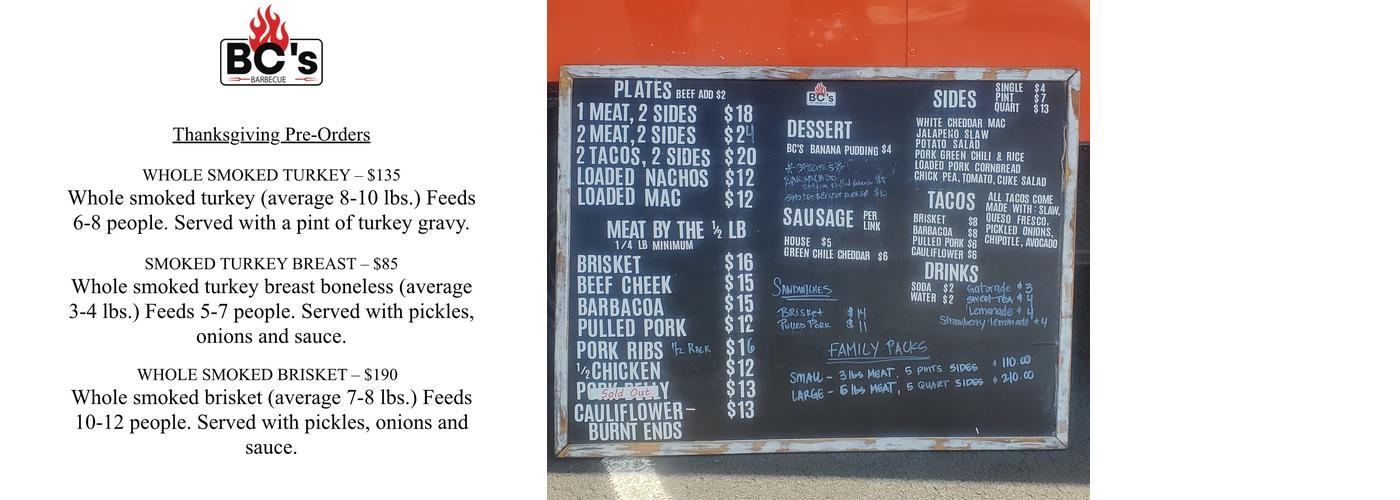 BC’s Barbecue Menu