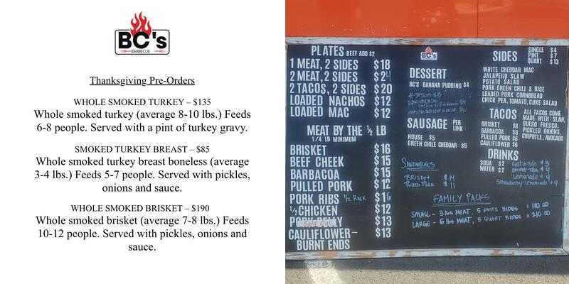 BC’s Barbecue Menu