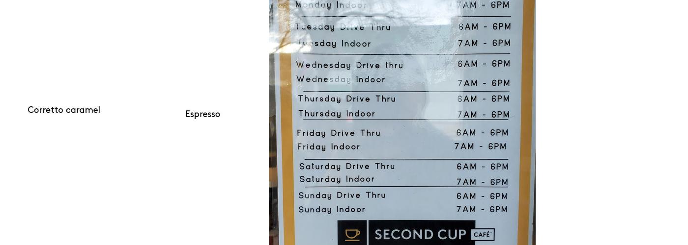 Second Cup Cafe Menu