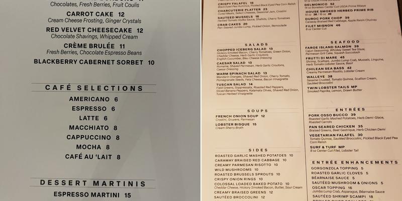 Valley’s Edge Steak and Seafood Menu