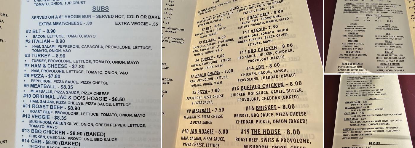 Jac & Do's Pizza Menu