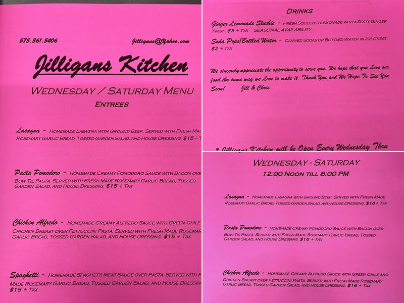 Jilligans Menu