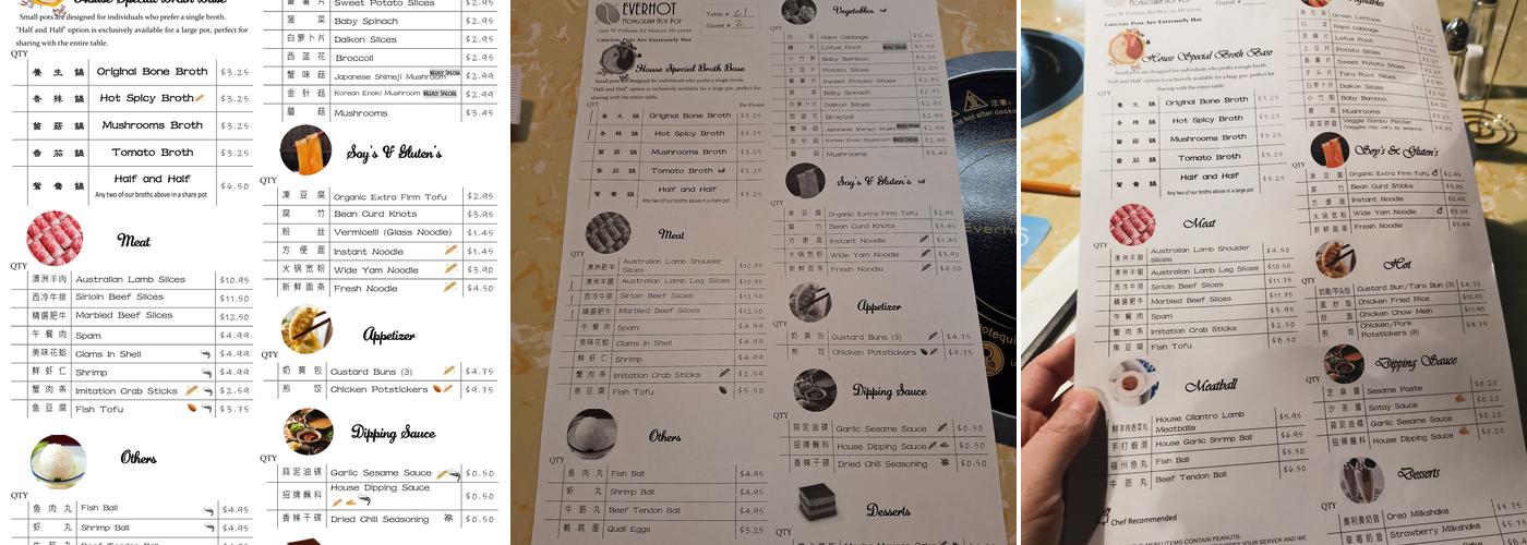 Everhot Hot Pot Restaurant Menu