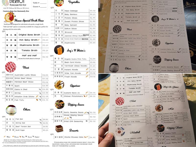 Everhot Hot Pot Restaurant Menu