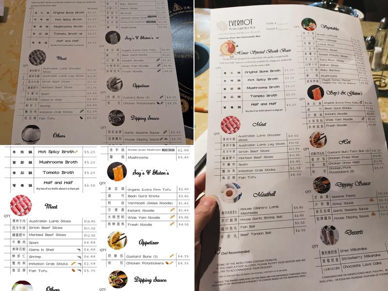 Everhot Hot Pot Restaurant Menu