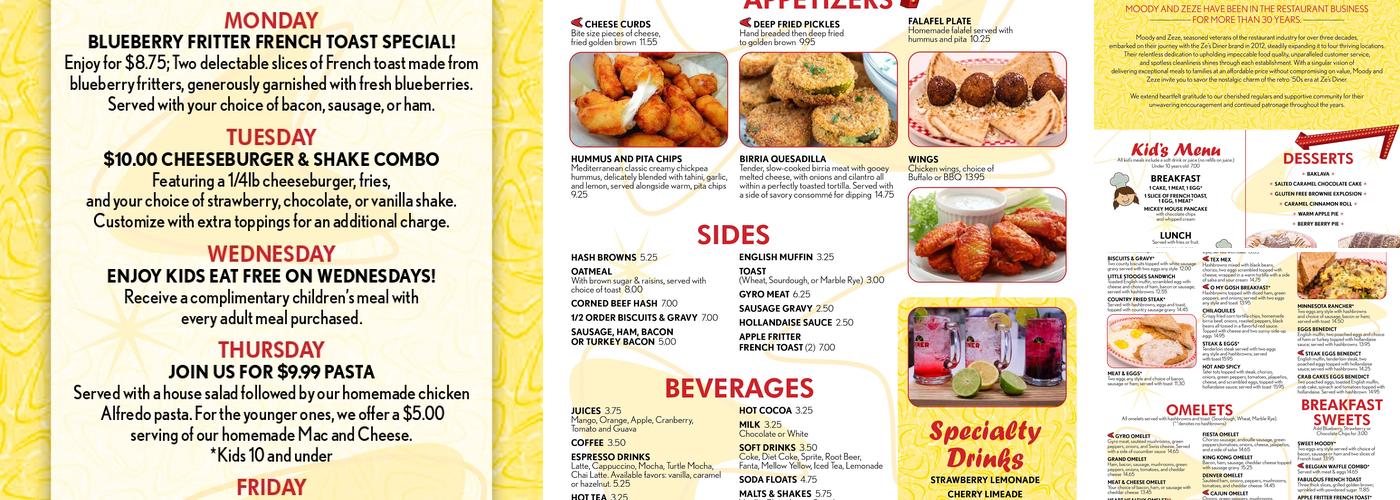 Ze's Diner Mendota Heights Menu