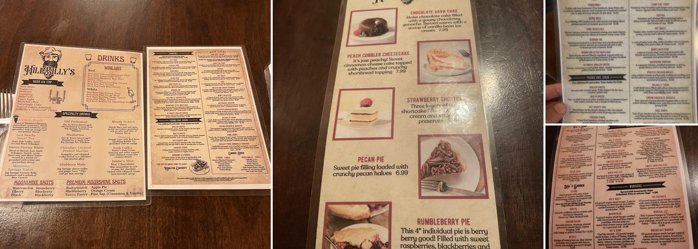 HillBilly's Grub & Pub Menu