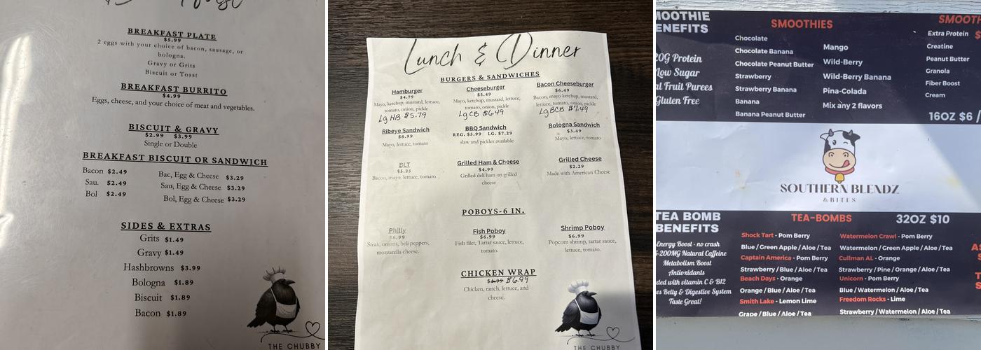 The Chubby Crow Menu