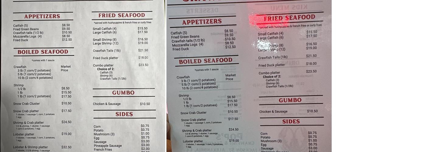 Pop's Crawfish & Seafood Menu