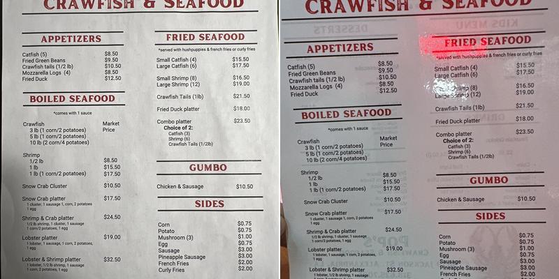 Pop's Crawfish & Seafood Menu