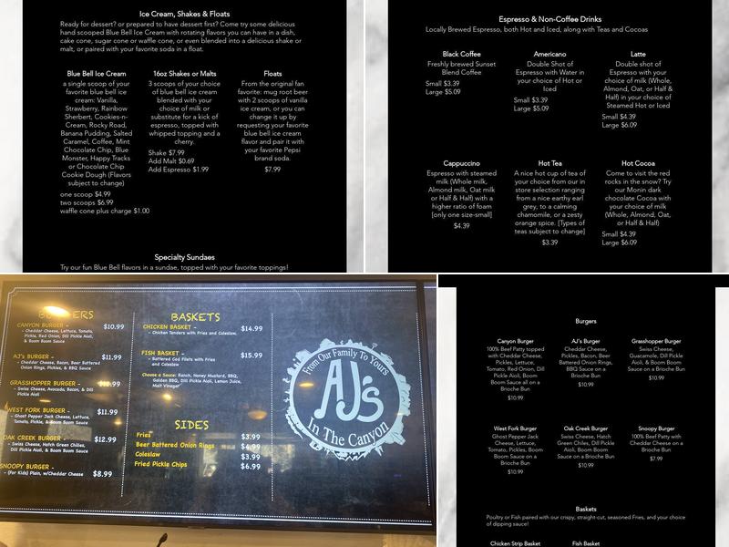AJ's in the Canyon Menu