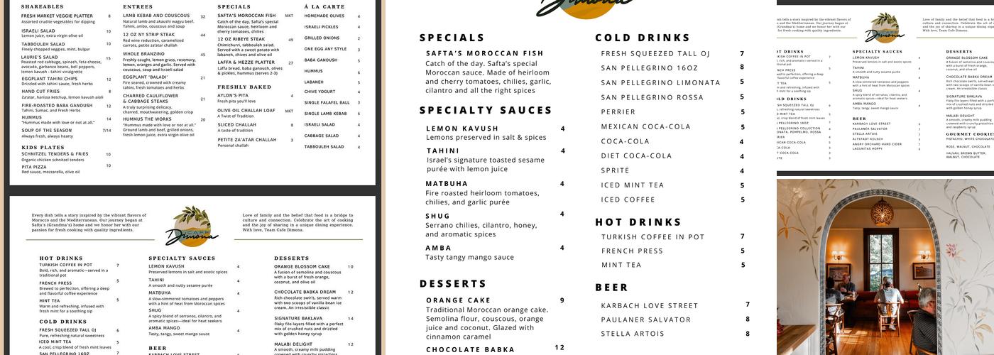 Cafe Dimona Menu