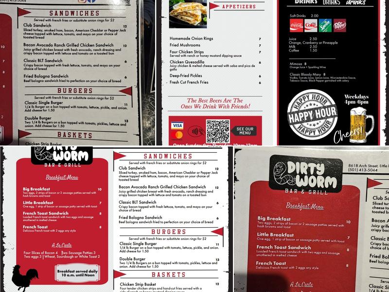 Dirty Worm Bar & Grill Menu