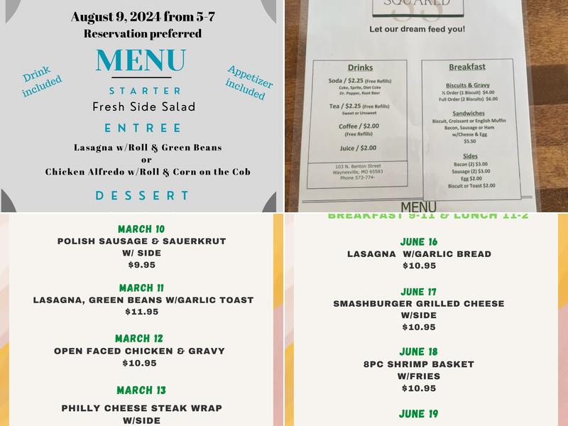 Sisters Squared Menu