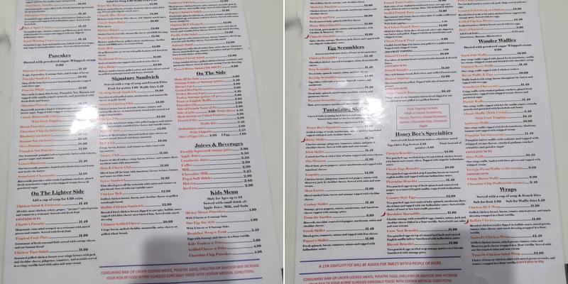 Honey Bee Pancake House Menu